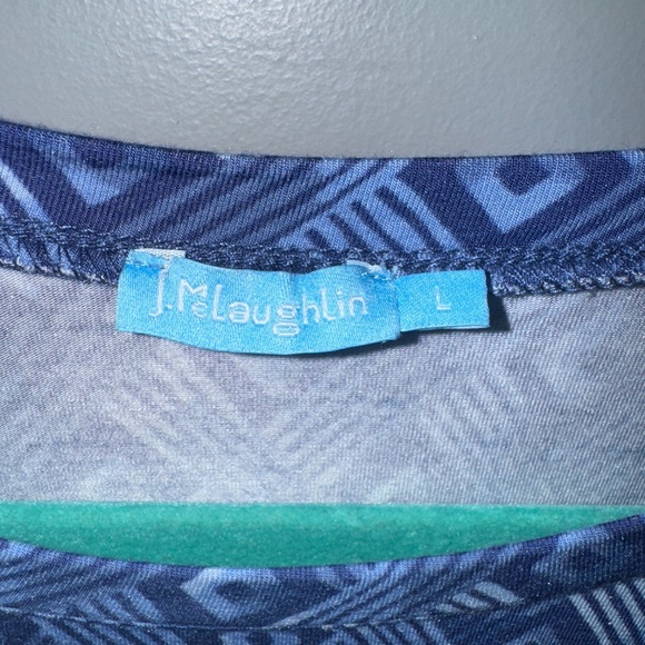 EUC J. McLaughlin Jana Long Sleeve Top in Blue Geometric Print Size Large - Picture 2 of 7